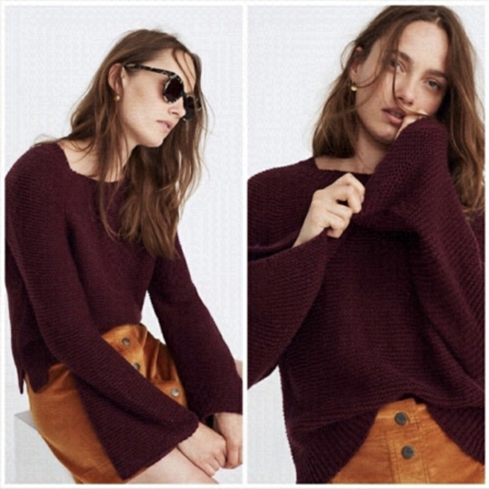 𝅺madewell wide flared sleeve knit pullover sweater alpaca blend xxs